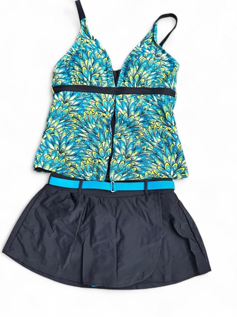 Free Country blue/grey/green floral high quality tankini skort summer set Sz M